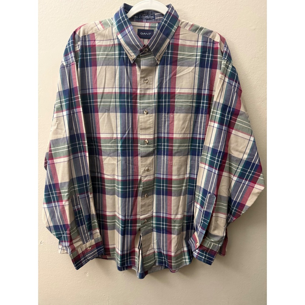 Gant Mens Plaid Button Down Shirt Multi Color Long Sleeve Cotton Blend XL